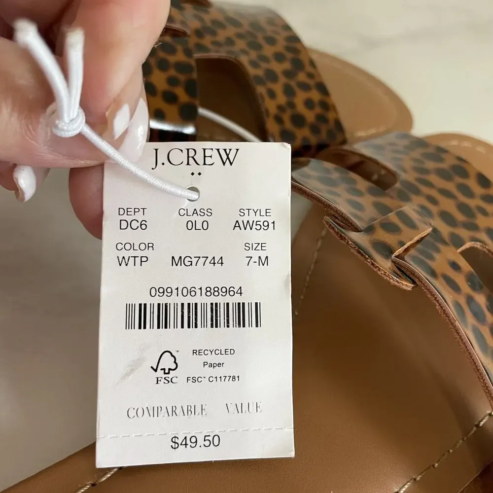 J. CREW Beachside Slide Sandals Women’s Size 7 Smooth Tortoise Print T Strap NEW - Picture 6 of 9